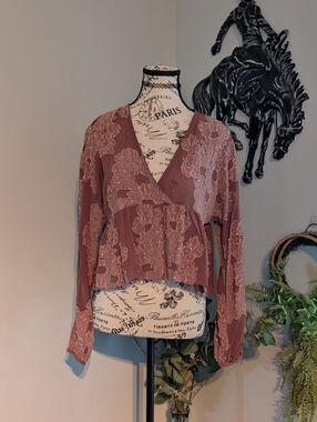 Wilfred Dusty Rose Lace Applique Peplum Blouse Size XS